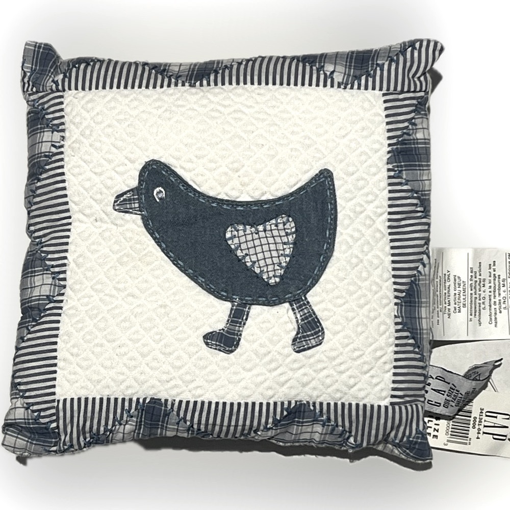 NWT Gap Kids decorative pillow,patchwork detail, unisex, stitched bird pattern